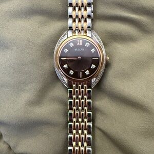 Bulova Two-Tone Women's Watch with Black Dial